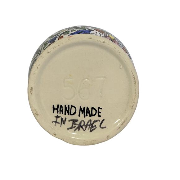 Israeli Pottery 12" Hand Painted Vibrant Glazed Floral Geometric Art Vase - Picture 8 of 8